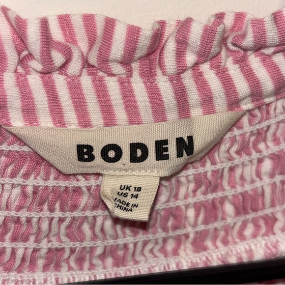 Boden Effie Smocked Pink & White Button-Up Shirt Size 14 - Picture 4 of 7